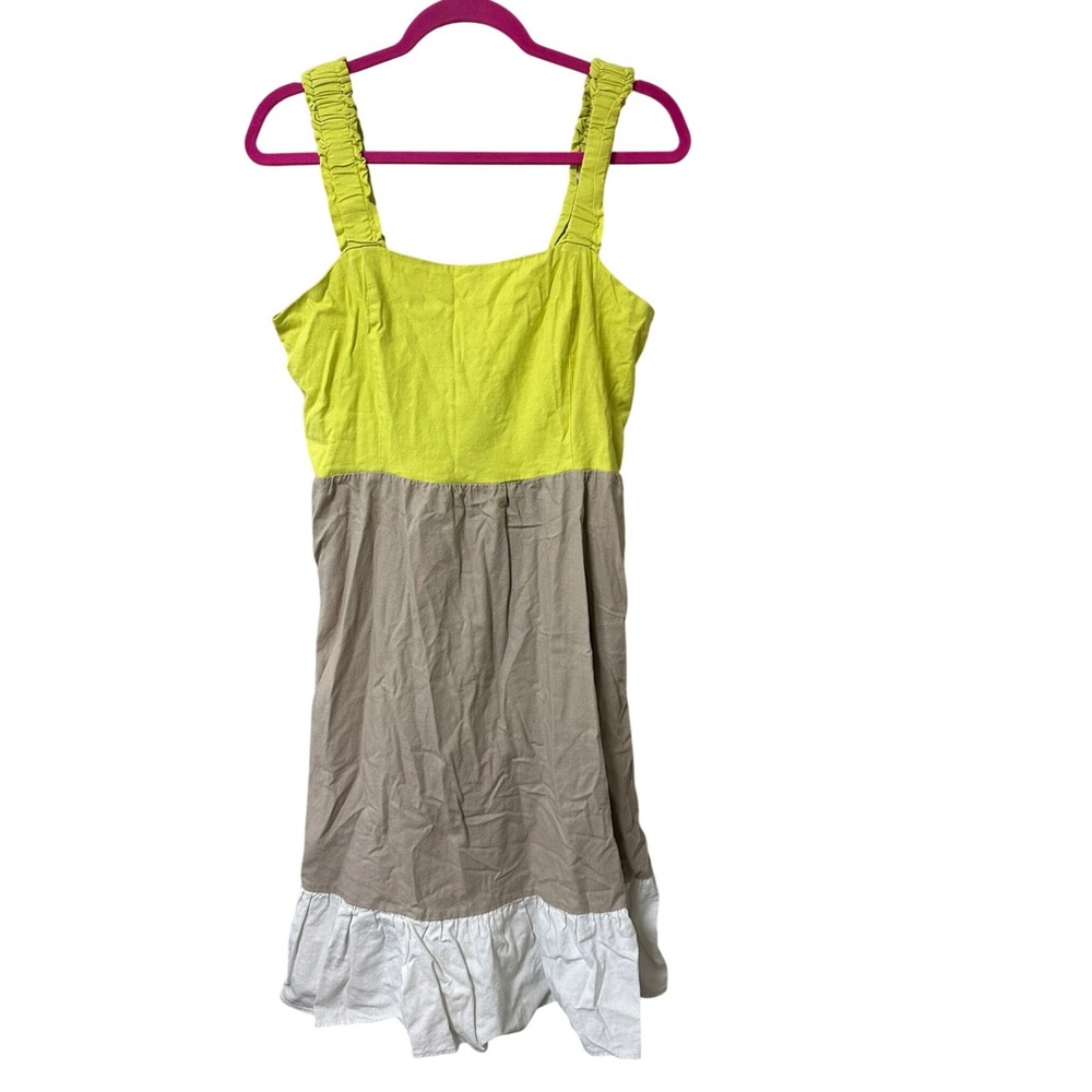52seven Womens Lime Green Smocked Waist Linen Blend Midi Skirt Size L Neon